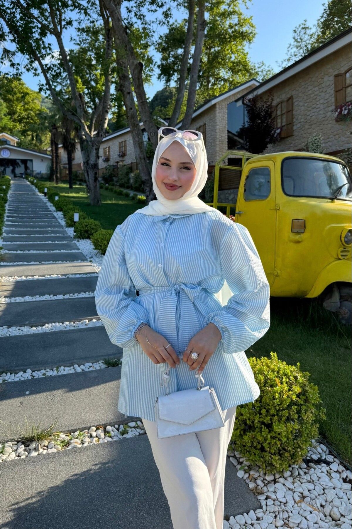 lurex moda Bağlamalı Çizgili Gömlek