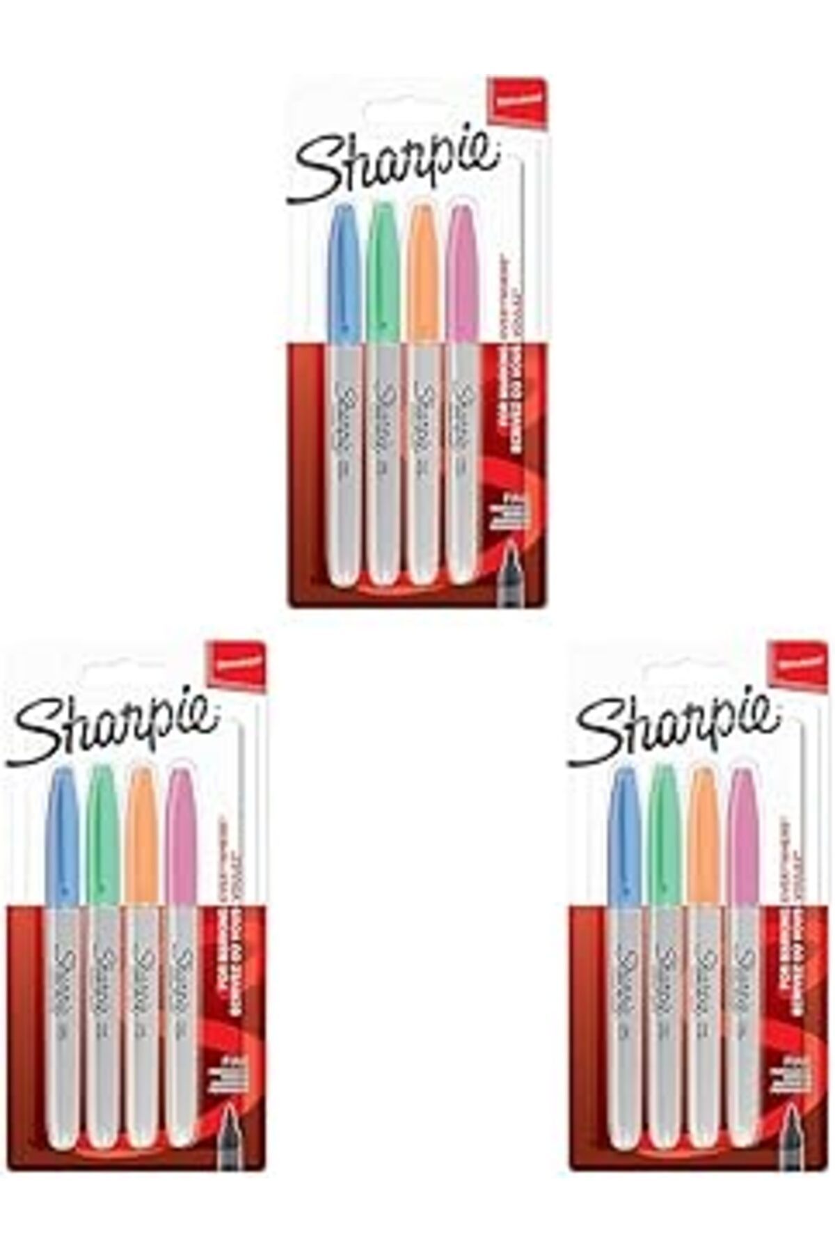 Qedii Sharpie Fine Permanent Markör 4'Lü Paket, Pastel Renkler 3Lü Paket