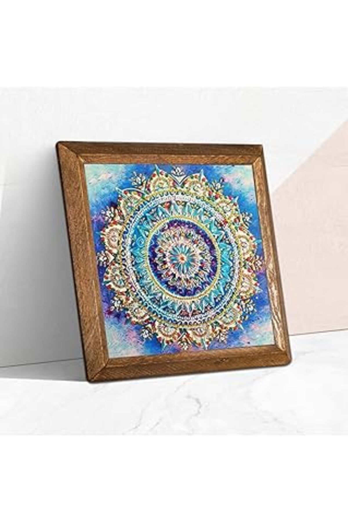 NETWORK ART Pinecone Mandala Taş Duvar Tablosu - Ahşap Çerçeveli Taş Tablo - 25X25 Cm - Dekoratif Duvar Sanatı