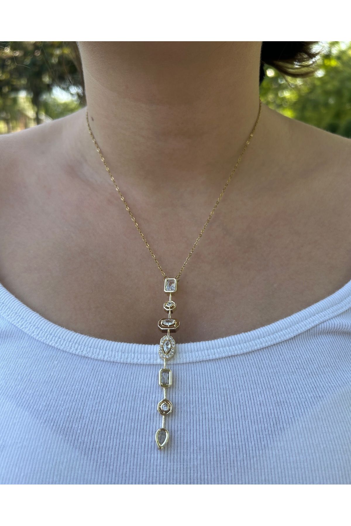 Cherrys Luxury Beyaz Taşlı Y Kolye