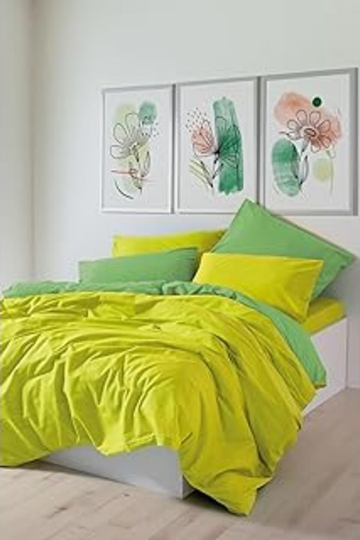 ASİTAN Cozy Home Popping Colors Çift Kişilik Lastikli Çarşaflı Nevresim Takımı Sage Sarı-Yeşil