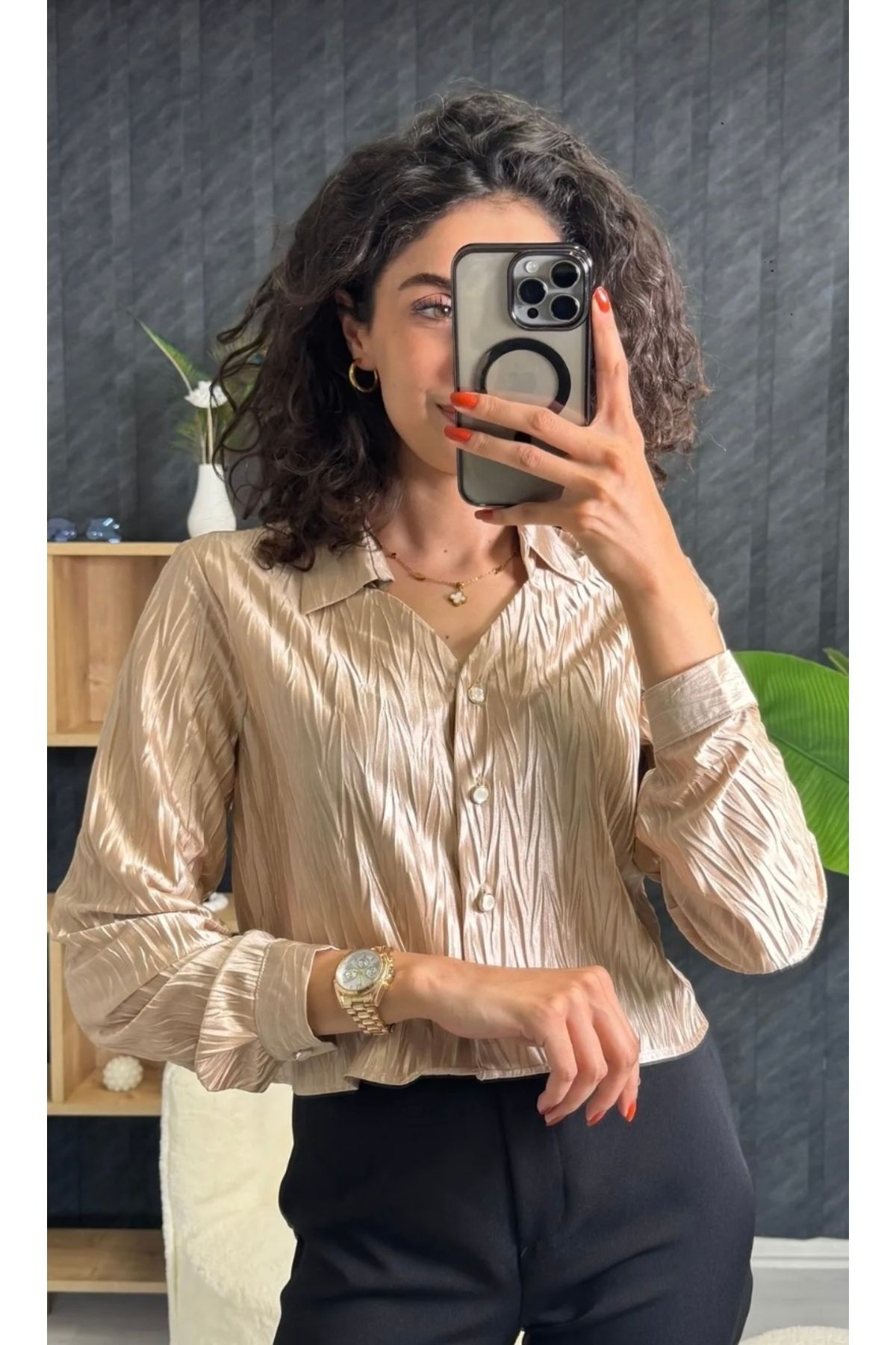 Butik Saten Crop Gömlek