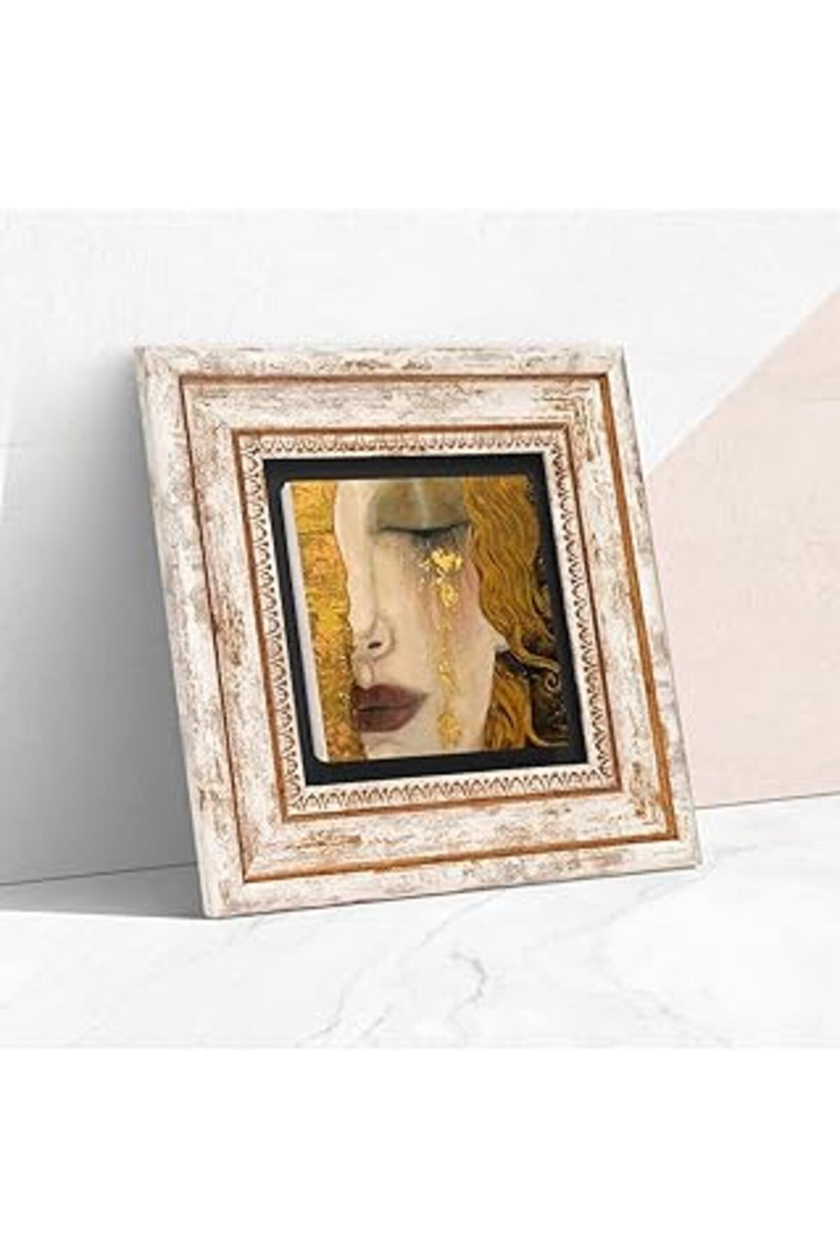 ASİTAN Pinecone Gustav Klimt Altın Gözyaşları Taş Duvar Tablosu - Çerçeveli Taş Tablo - Dekoratif Duvar Sa