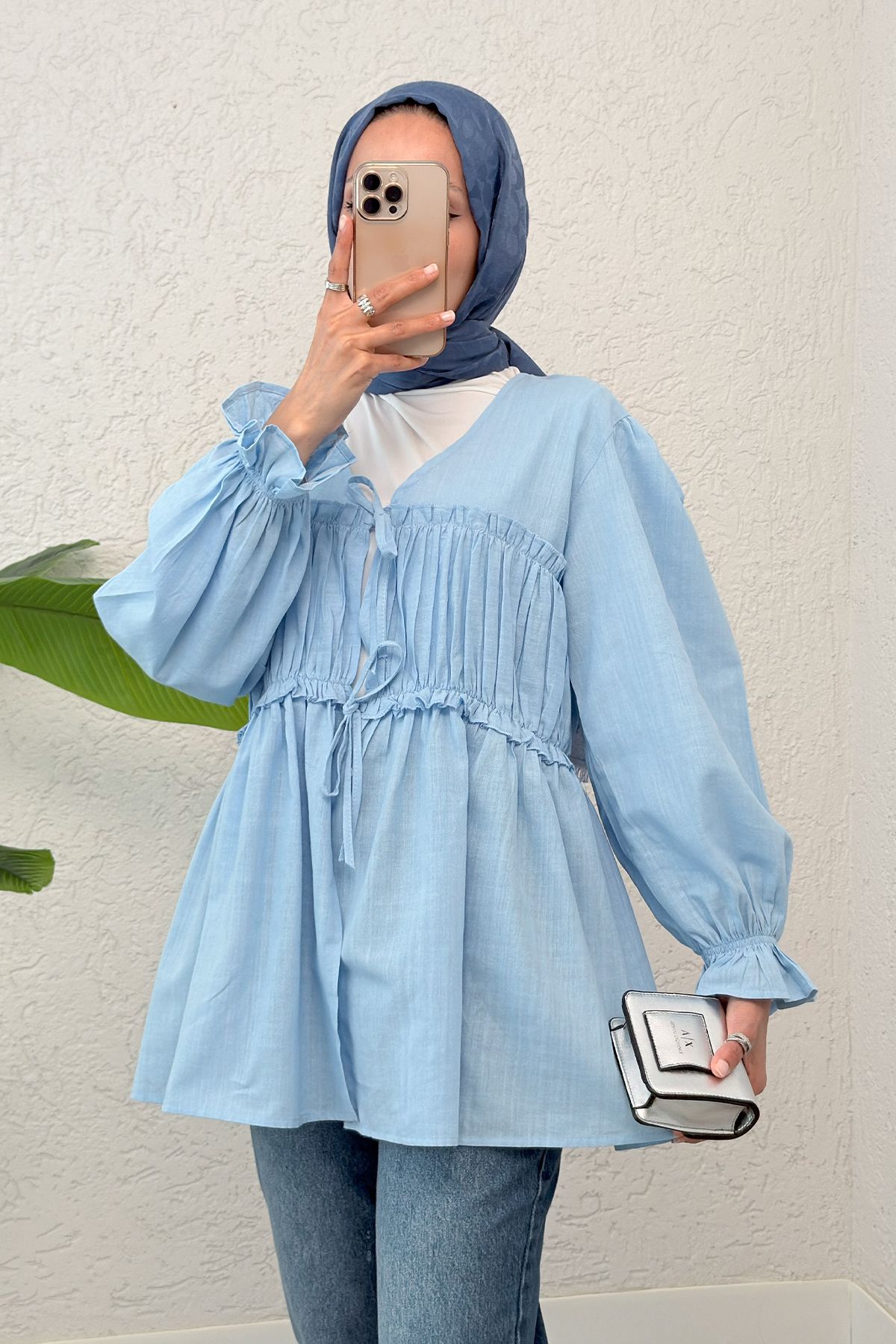 Salih Çelebi Ön Büzgülü Kimono Tunik 2307 - BEBE MAVİSİ