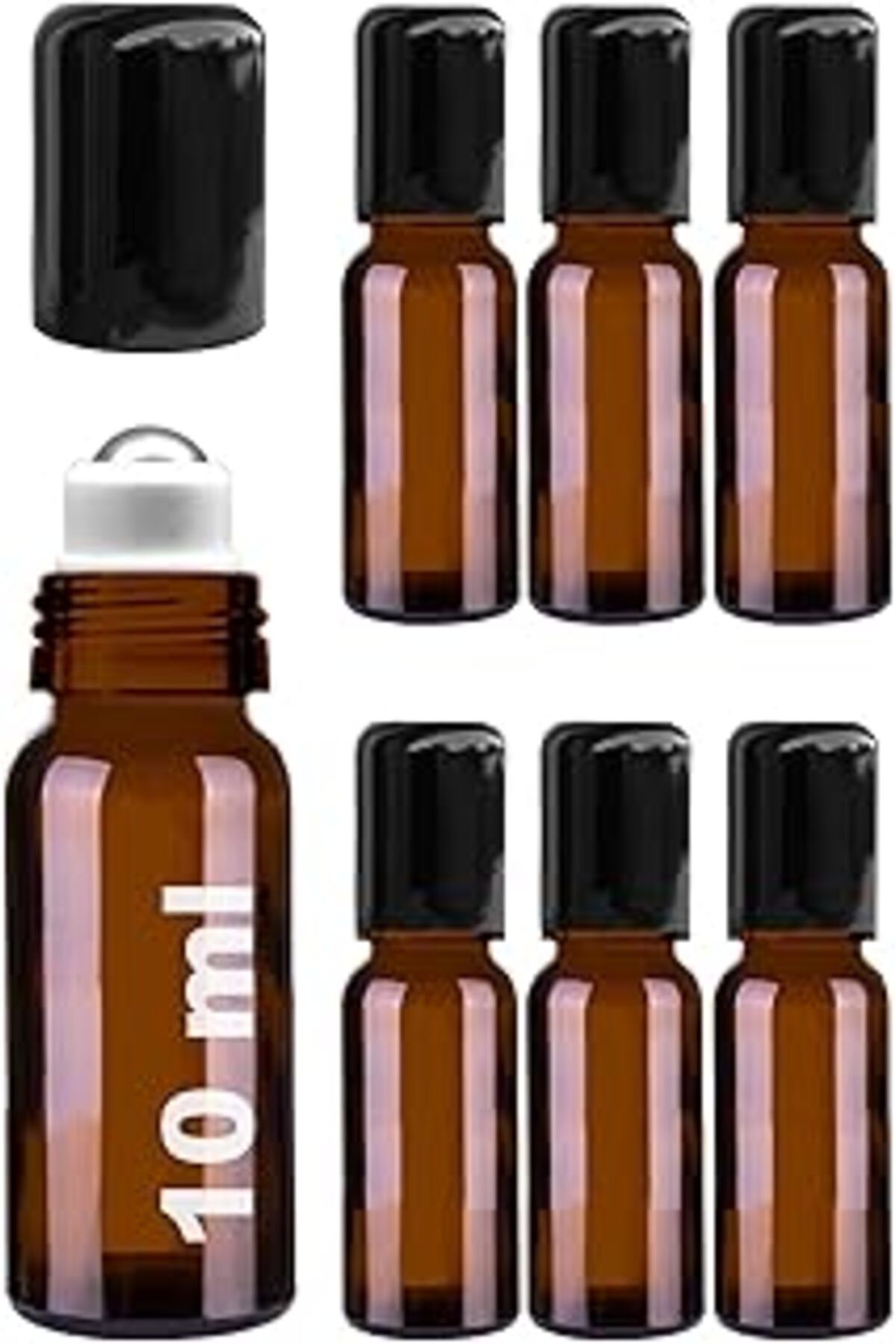 ASİTAN Afracam 10 Ml Çelik Roll On Şişesi 10 Cc Sızdırmaz Siyah Kapaklı Cam Şişe 6 Adet (Amber, 10)