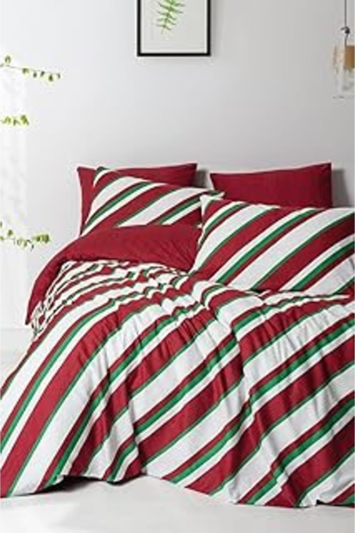 Qedii Cozy Home Festive Çift Kişilik Lastikli Çarşaflı Nevresim Takımı Merry Kırmızı