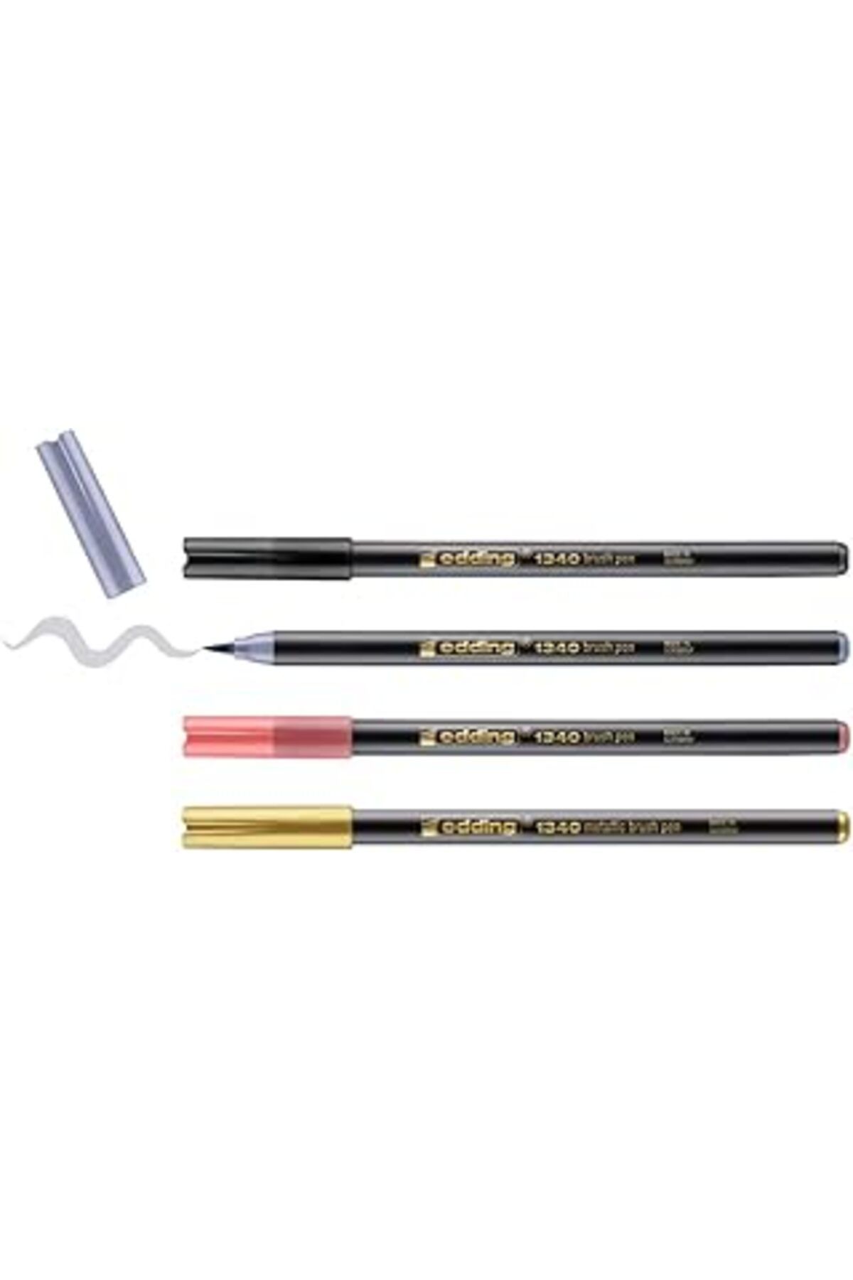 Qedii Edding 1340 Fırça Uçlu Keçeli Kalem, 4 Parlak Renkli Set, Esnek Fırça Ucu