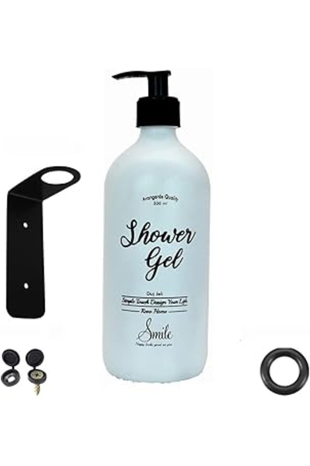 NETWORK ART Revo Home Duvar Askı Aparatlı Beyaz Cam Duş Jeli Şişesi – 500 Ml (Shower Gel)