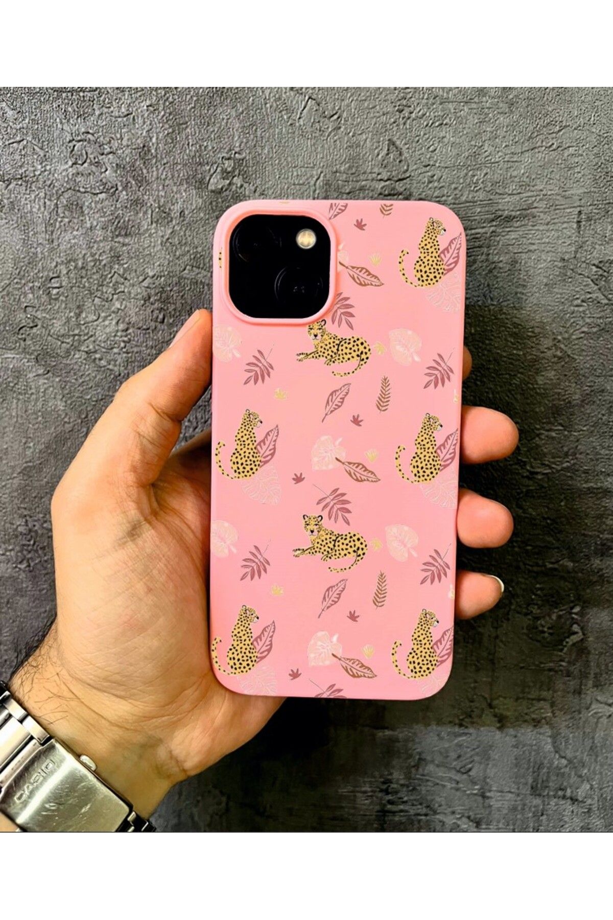 ALYACEPSTORE CASE PHONE 13 Uyumlu Pembe Leopar Desenli Kılıf