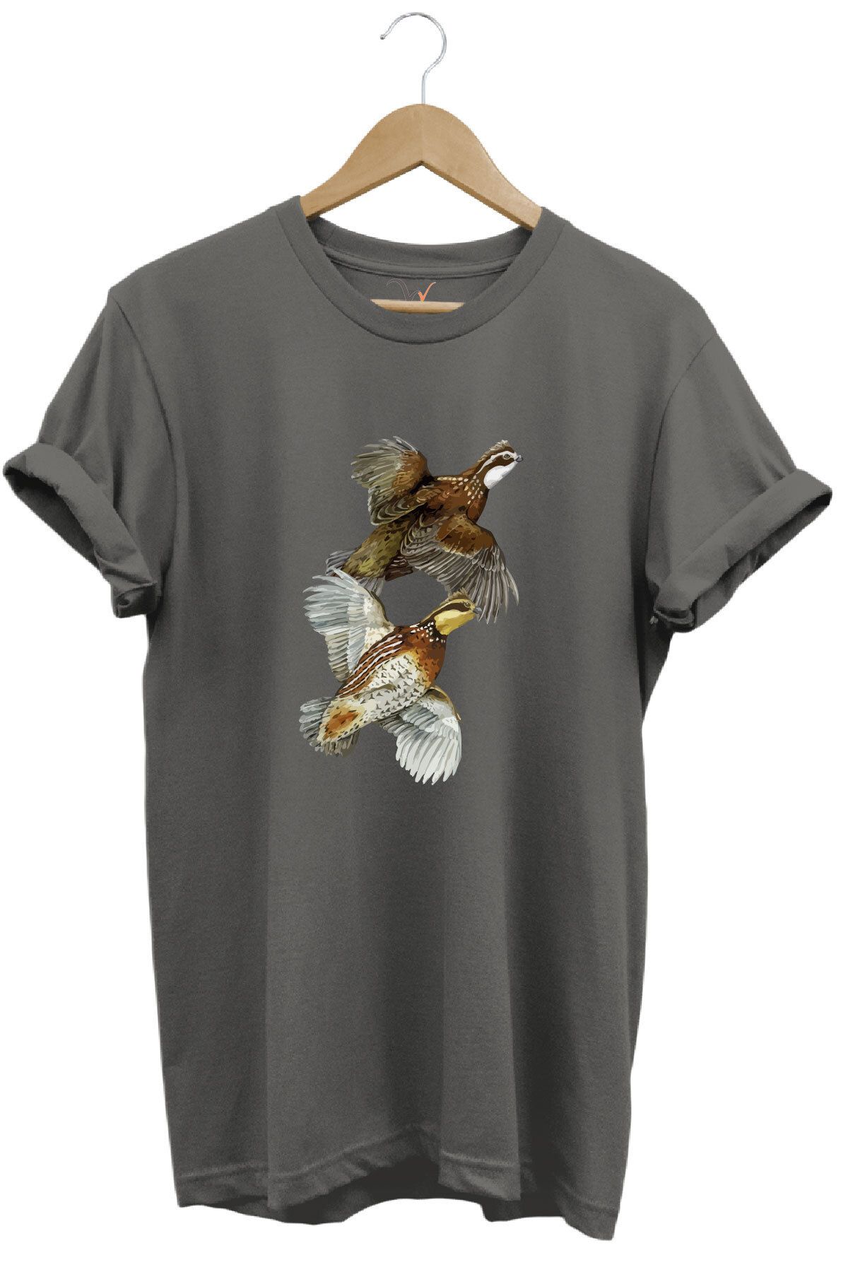 WİDİ Avcılık Hunter Keklik Kuşları Tasarımlı %100 Pamuk Regular Fit T-Shirt
