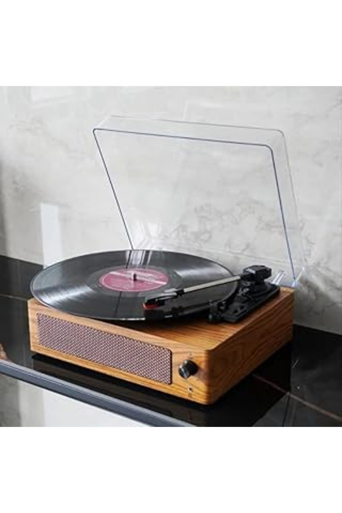 Qedii Klasik Görünümlü Pikap Hoparlörlü Vintage Ahşap Görünümlü Bluetooth Bağlantı 33 45 78 Dönüş Hızı No