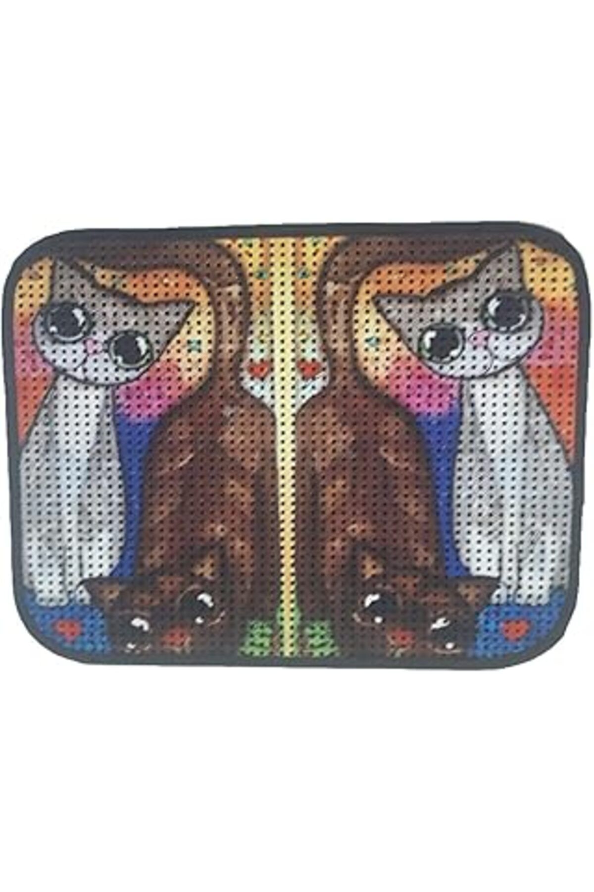 Mu Art Ahşap Miapet Elekli Desenli Kedi Tuvalet Önü Paspası 60 X 45 Cm Kahve Beyaz Kedi