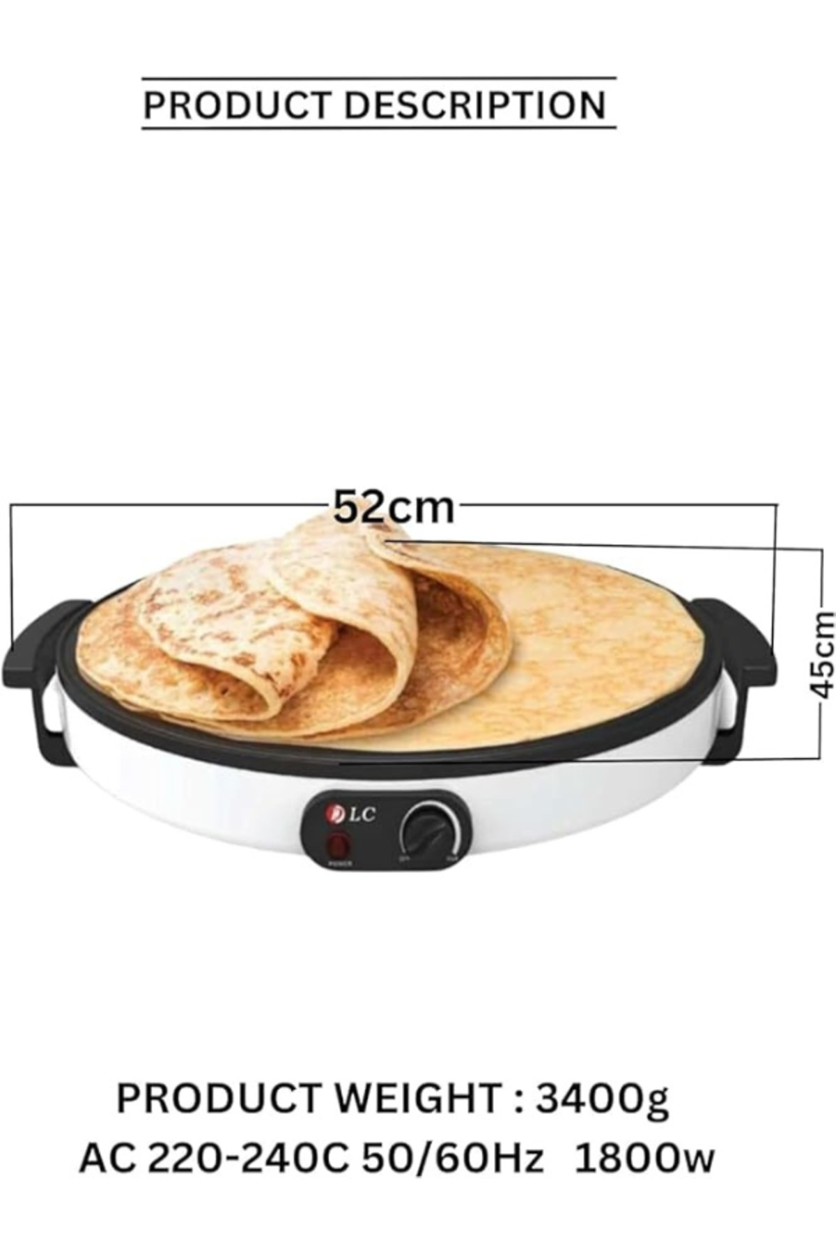 صانعة الكريب الكهربائية DLC، مقاس 45 سم، قوة 1800 واط، DLC-38251