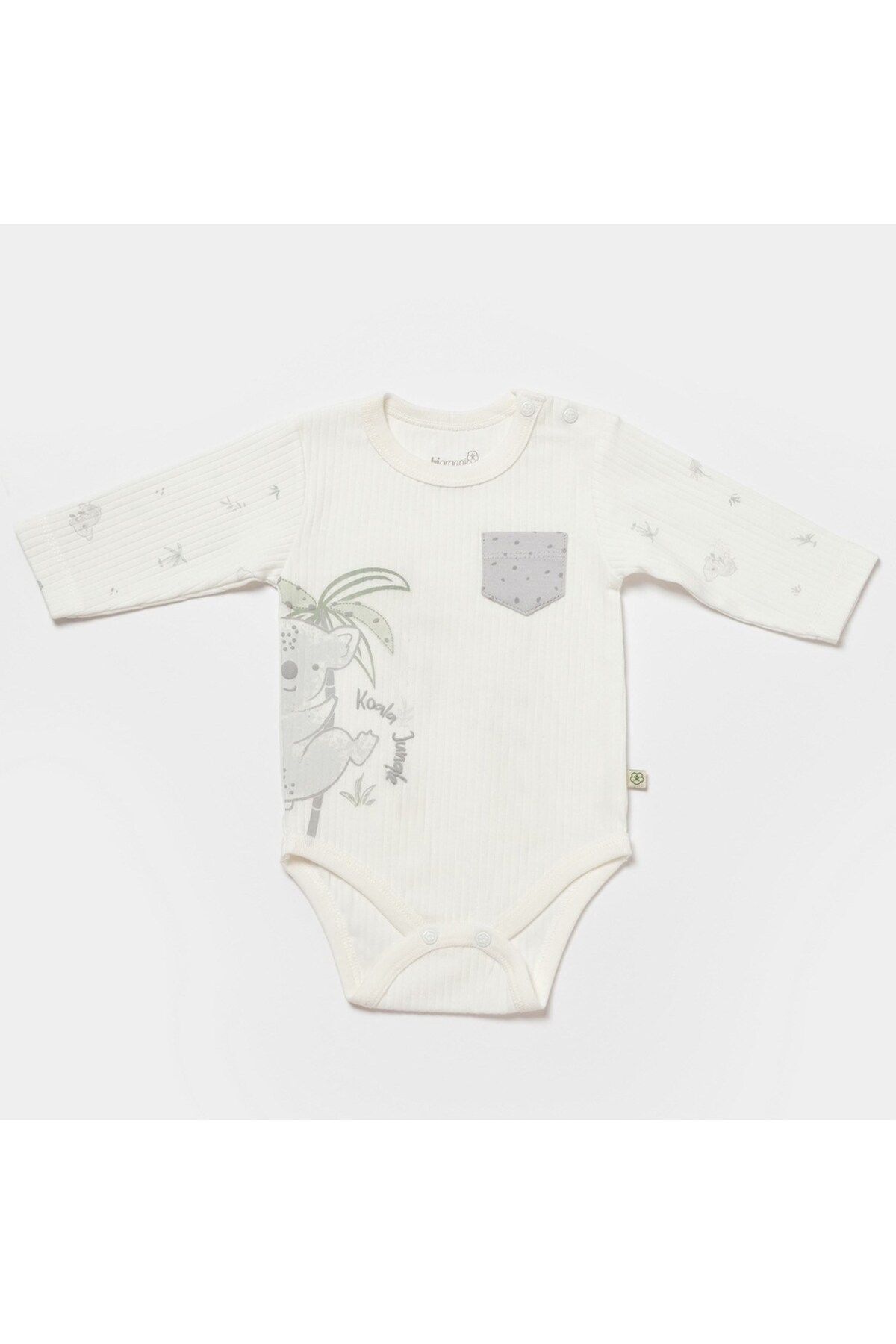 MBB ETİCARET Bibaby Biorganic Koala Jungle Uzun Kol Bebek Body 56969 Gri