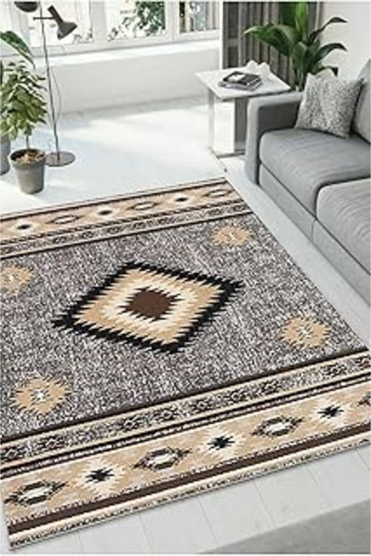 ASİTAN Yıkanabilir Kaymaz Tabanlı Salon Halısı Mutfak Oturma Koridor Odası Dz-27-Kahve Dz-27Kahve40X60