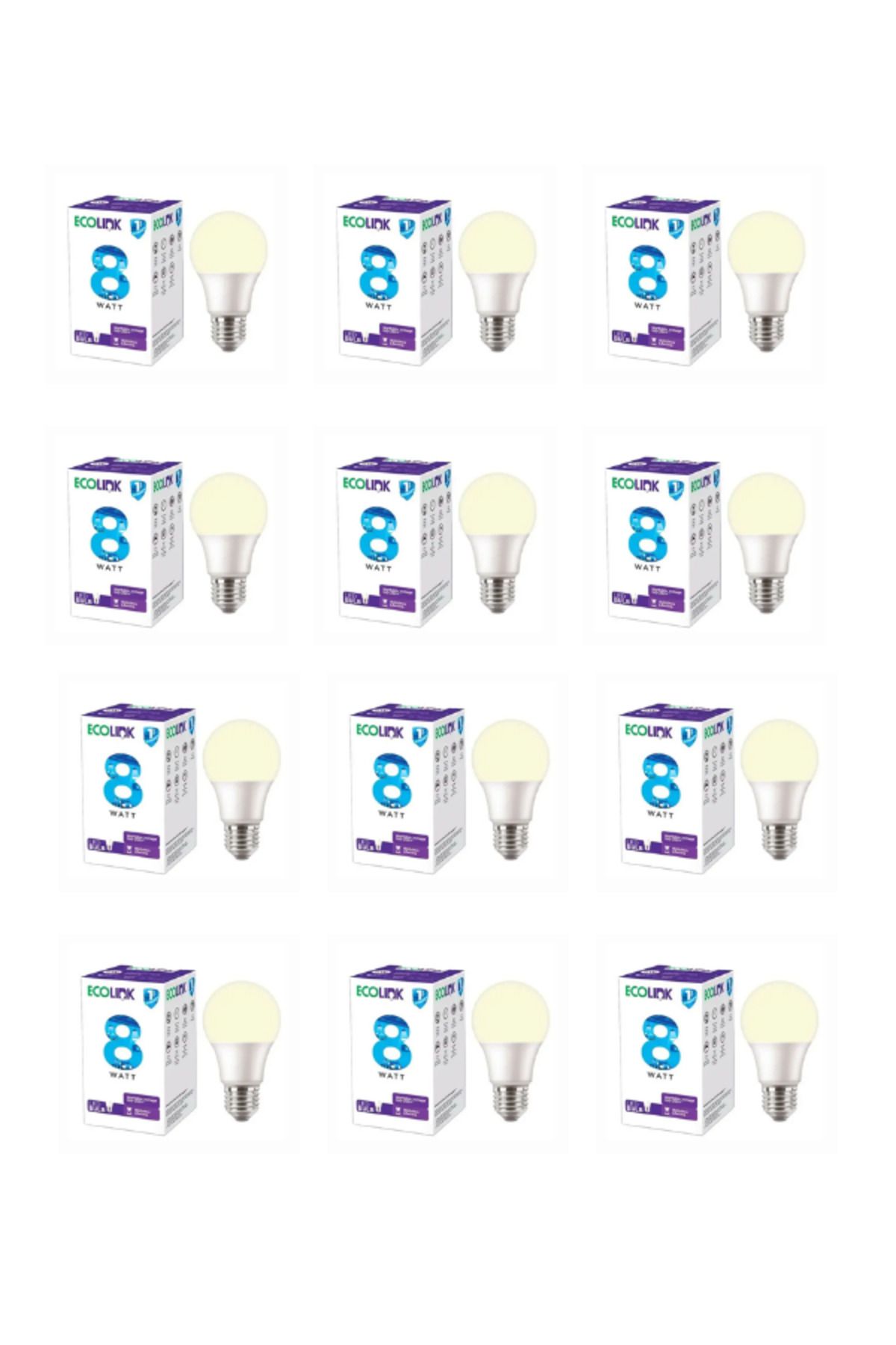 ecolink LEDBulb 8W E27 2700K 720 Lümen 12 'li Eko Paket