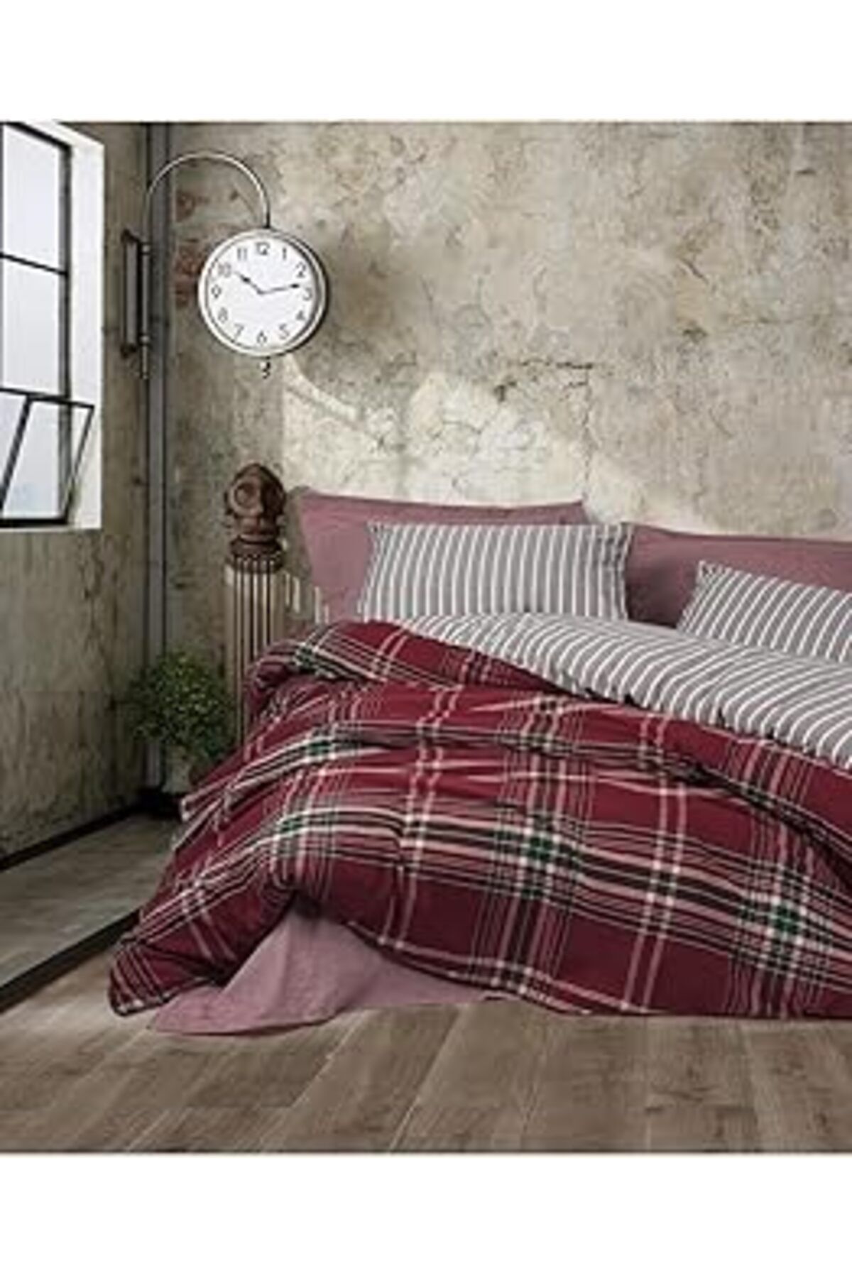 Qedii Cotton Box Natureforce Çift Kişilik Nevresim Takımı Pledd Bordo