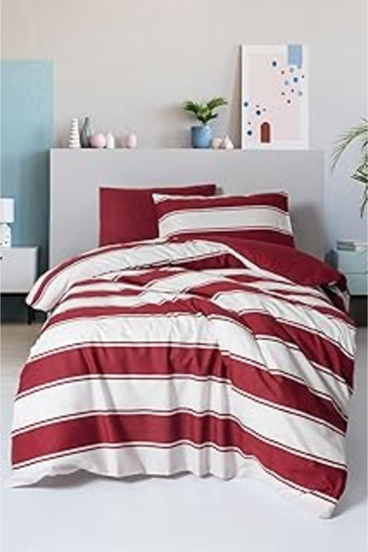 ASİTAN Cozy Home Festive Tek Kişilik Lastikli Çarşaflı Nevresim Takımı Jolly Kırmızı