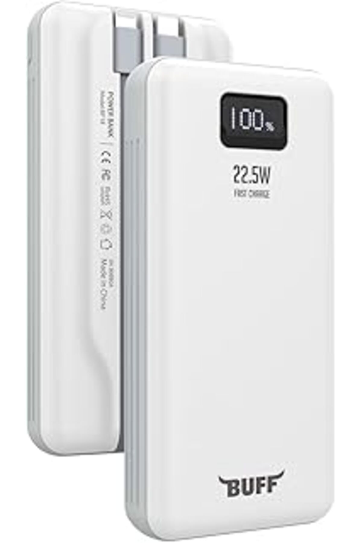 Qedii Buff Labs Bp18 22.5W 20.000Mah Lcd Ekran Dahili Kablolu Taşınabilir Powerbank (Beyaz)