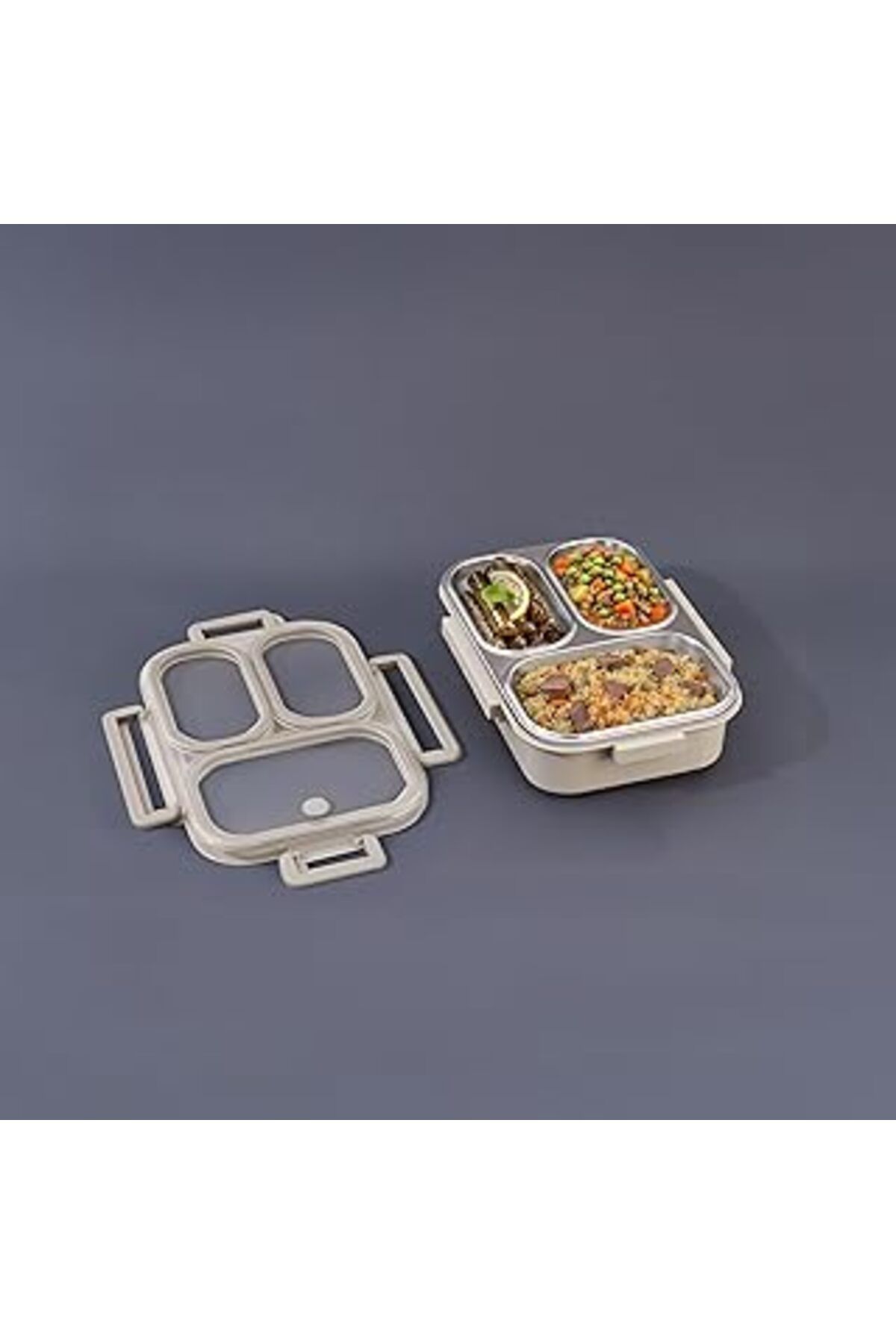 NETWORK ART Bento Dikdörtgen 3 Bölmeli Lunch Box Yemek Termosu Kahverengi 1000 Ml