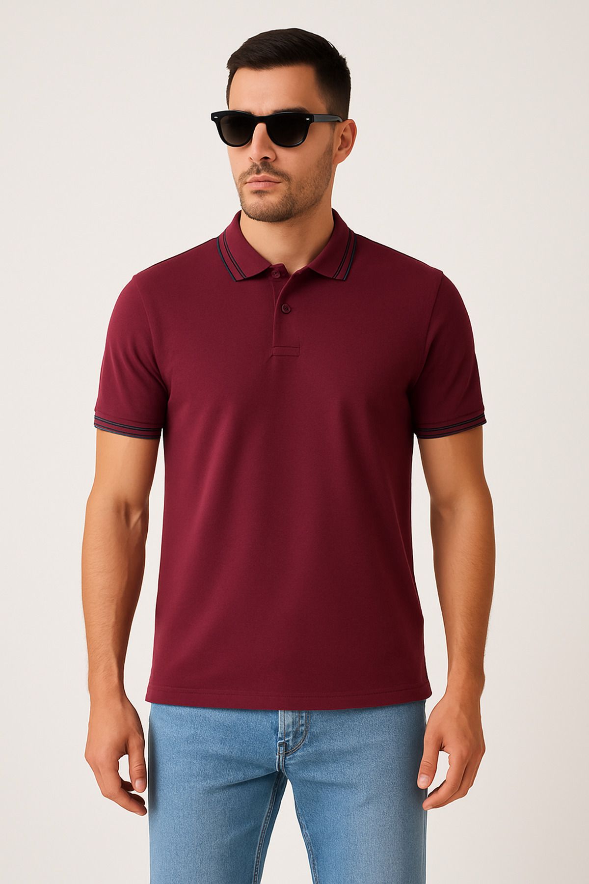UOMOPARK 2979-1 Style Line (Stil Sahibi Çizgiler) Polo Yaka Erkek Tişört