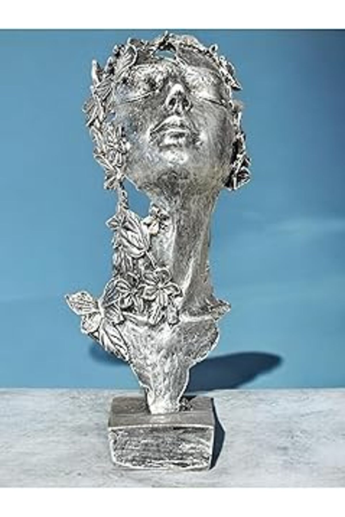 ASİTAN Çiçekçi Kız Biblo Heykel Gümüş 31 Cm
