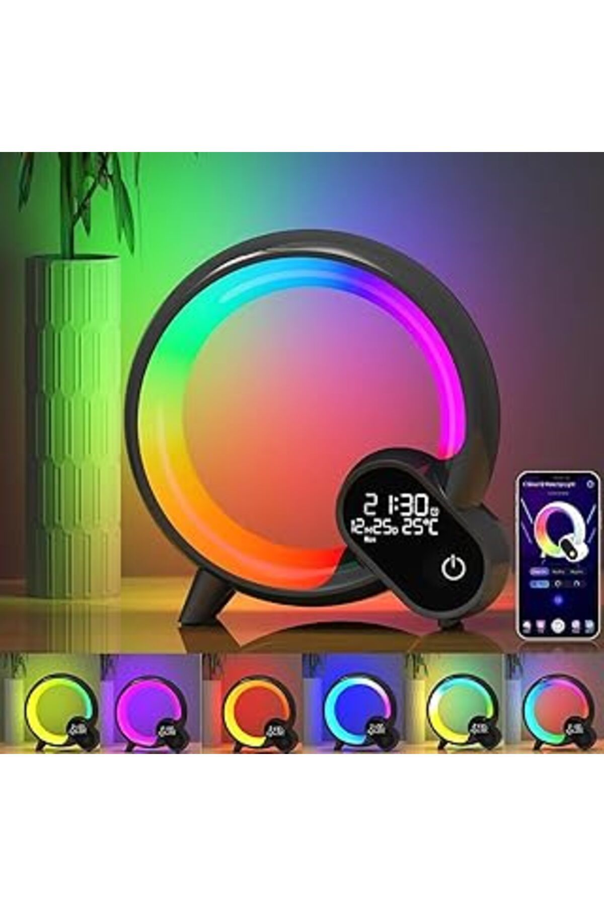ASİTAN Uzaktan Kumandalı Akıllı Bluetooth Hoparlör Renkli Atmosfer Işığı Yaratıcı Gece Lambası Dijital Ekr