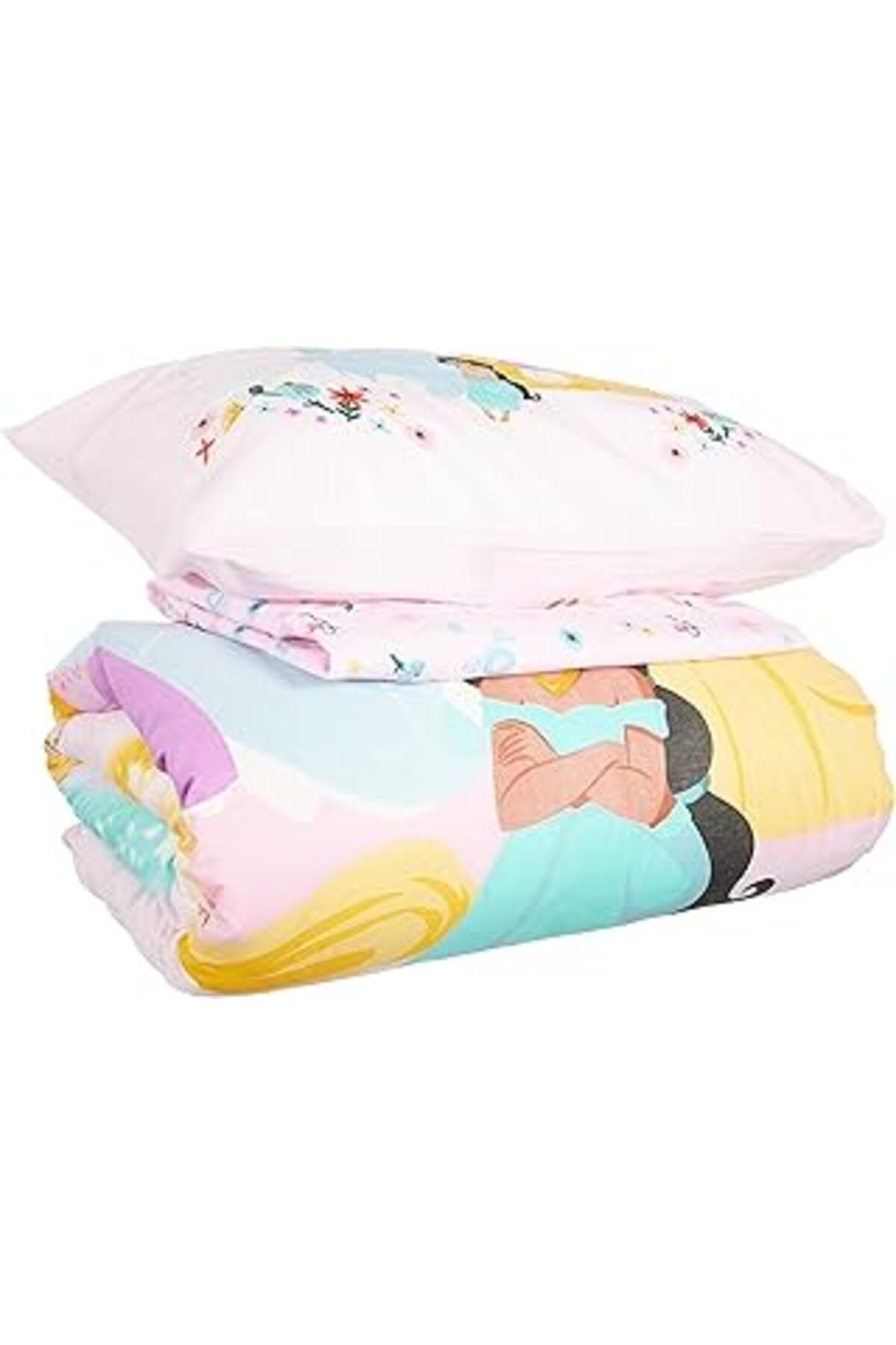 Qedii Princess Rainbow Karakter Baskılı%100 Pamuk Nevresim Takımı, Çok Renkli, Tek Kişilik (Nevresim: 160