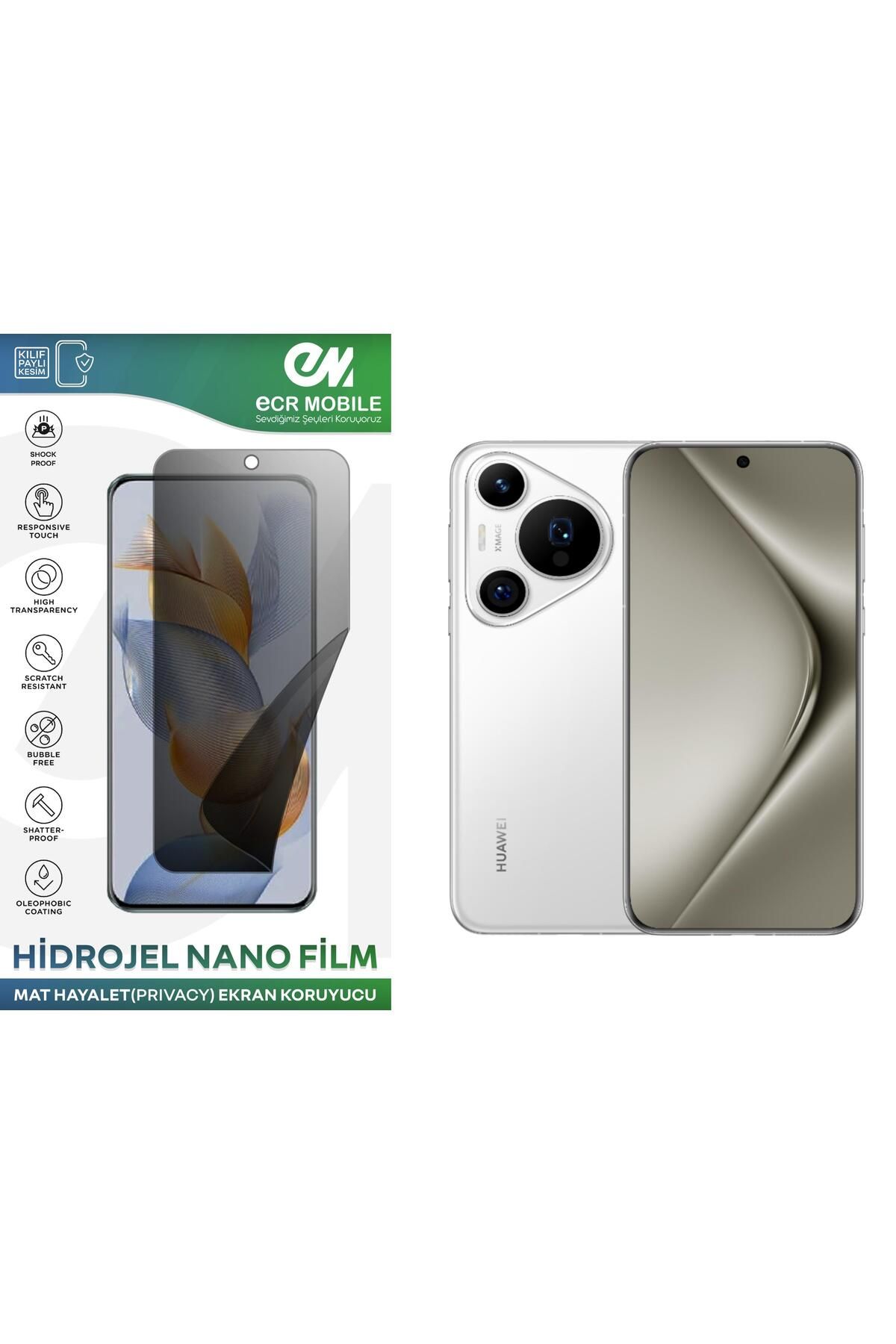 Ecr Mobile Huawei Pura 70 Ultra ile Uyumlu Hidrojel Nano Ekran Koruyucu Film HAYALET(Privacy)