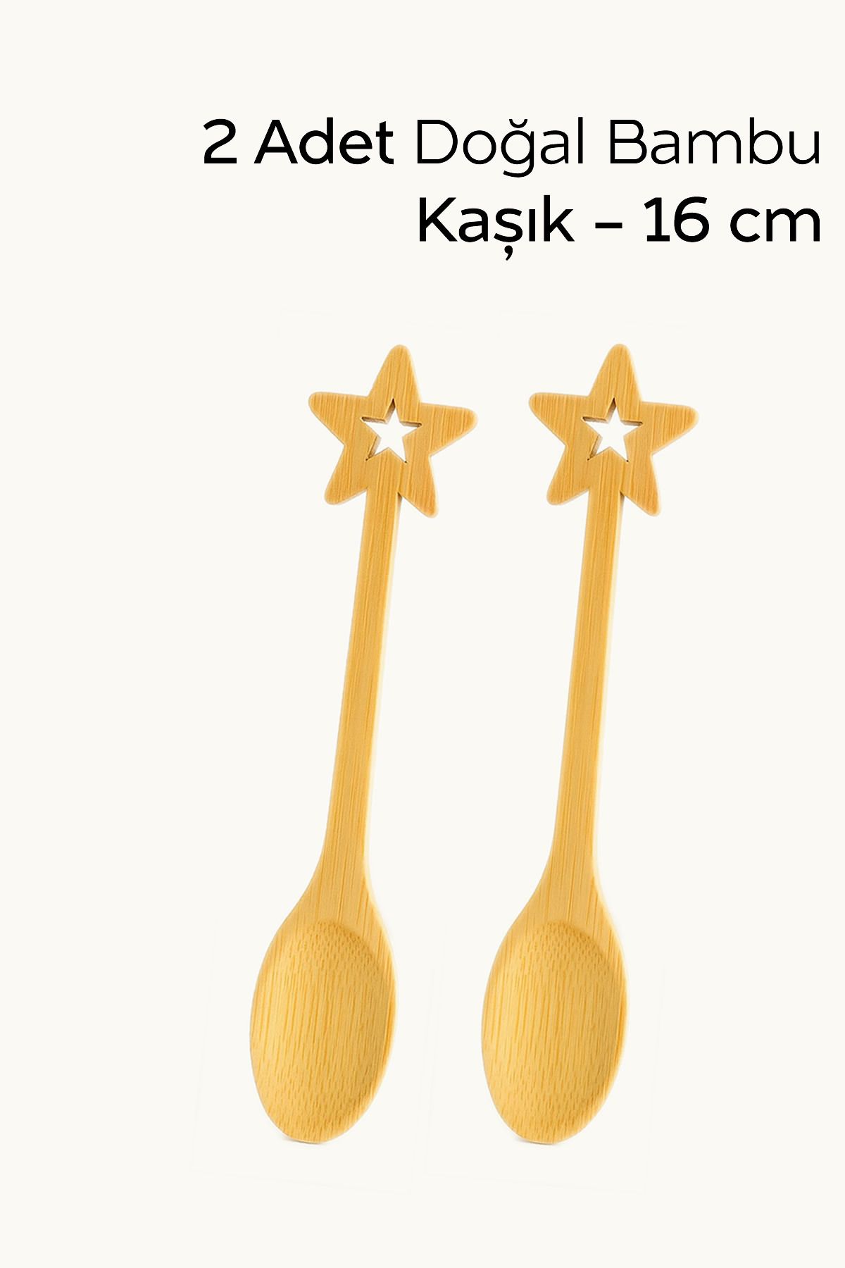 ARVALE 2 Adet Doğal Bambu Yıldız Desenli Şeker & Tatlı Kaşığı - 14 cm