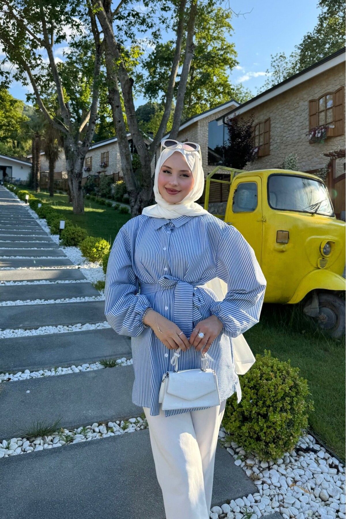lurex moda Bağlamalı Çizgili Gömlek