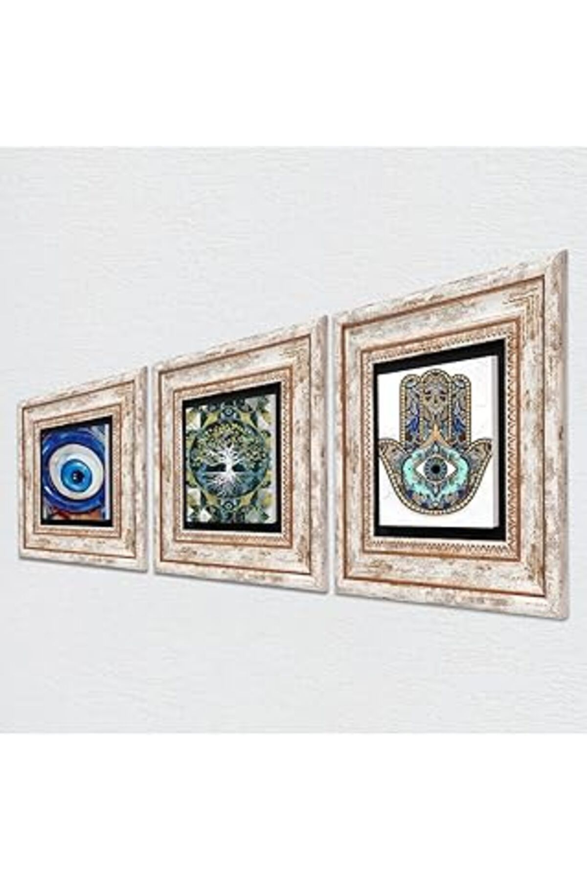 ASİTAN Pinecone Nazar, Hayat Ağacı, Fatma Ana Eli (Hamsa) Taş Duvar Tablosu - Çerçeveli Taş Tablo - Dekora