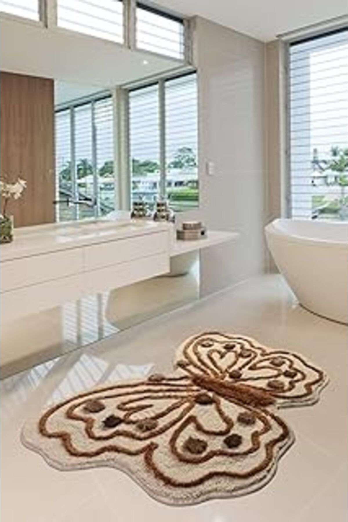 ASİTAN Chilai Kelebek Kahve 70x120 Cm Banyo Halısı Yıkanabilir, Kaymaz Taban Yıkanabilir, Kaymaz Taban