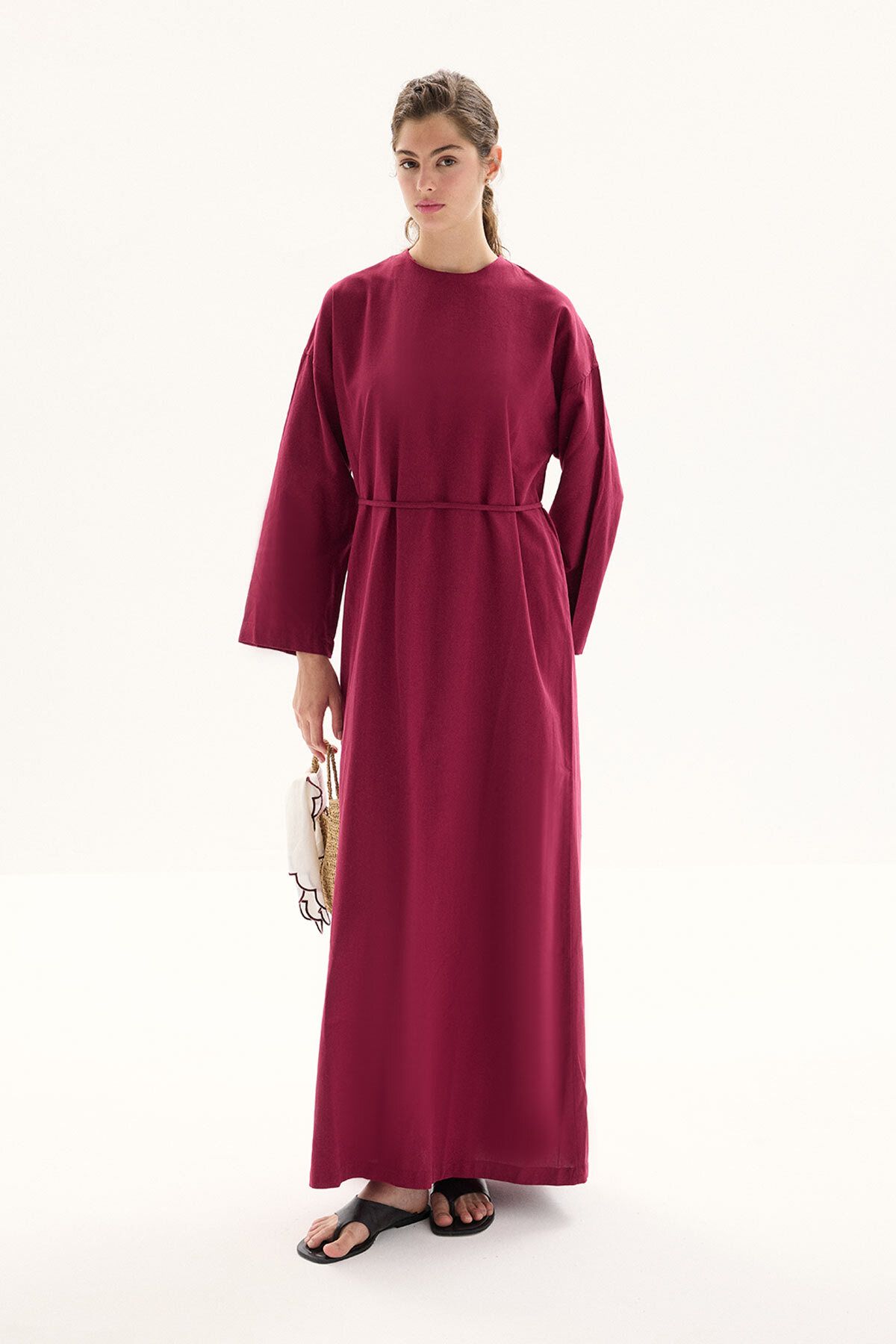 Hooopstore Basic Organik Bordo Elbise