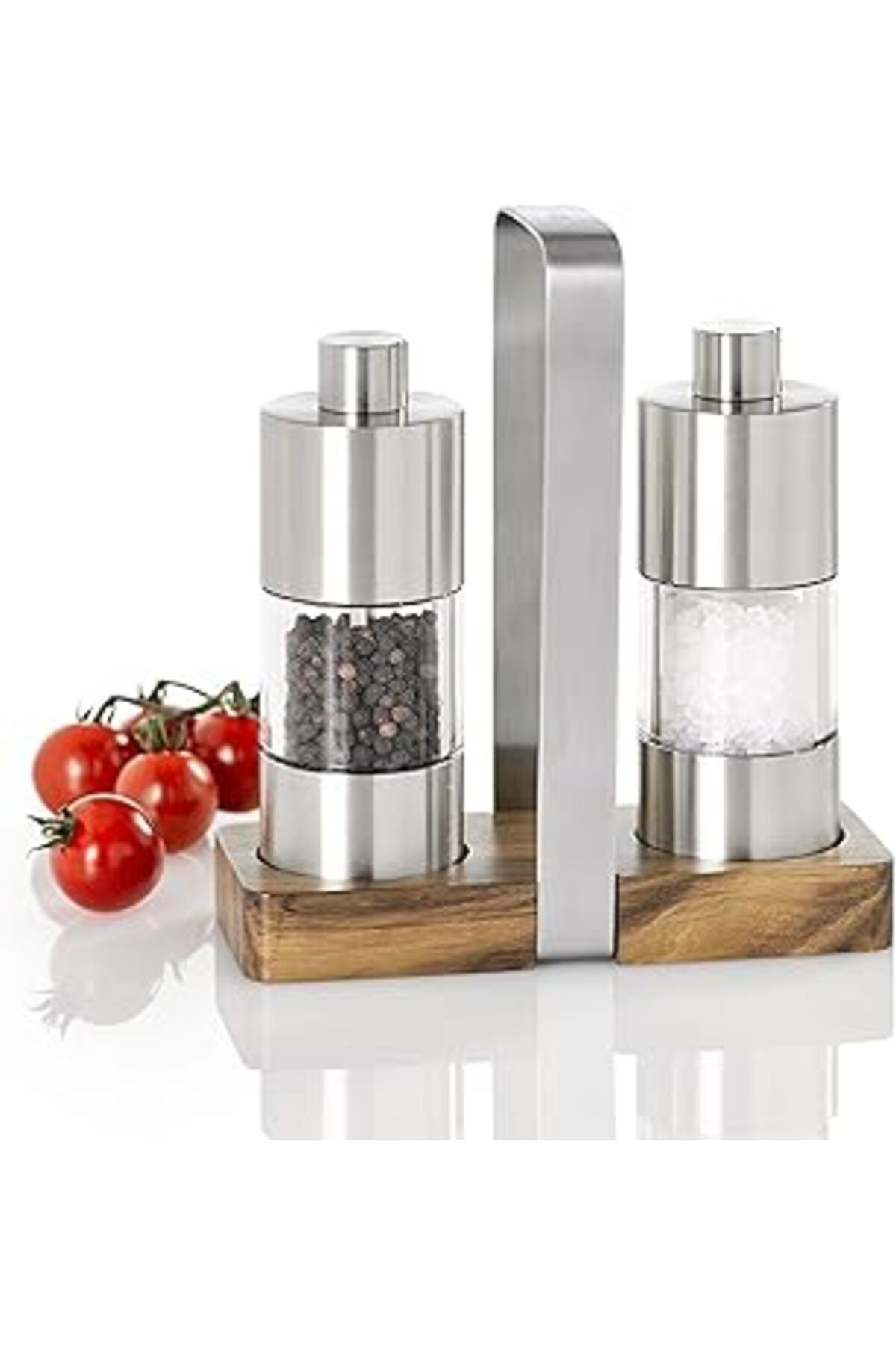 Mu Art Ahşap Adhoc Me01 Set Karabiber Ve Tuz Değirmeni Menage Classic (Baharatsız), Paslanmaz Çelik/Akasya Ağacı
