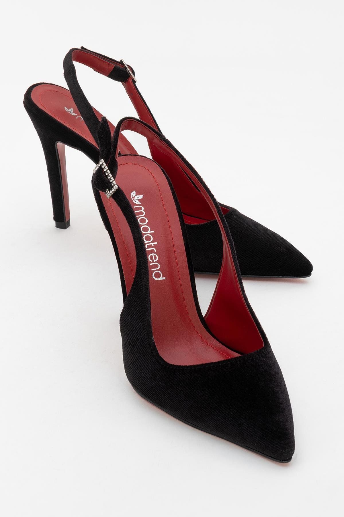 CCWAY AYAKKABI Kadın Stiletto Ayakkabı SİYAH KADİFE