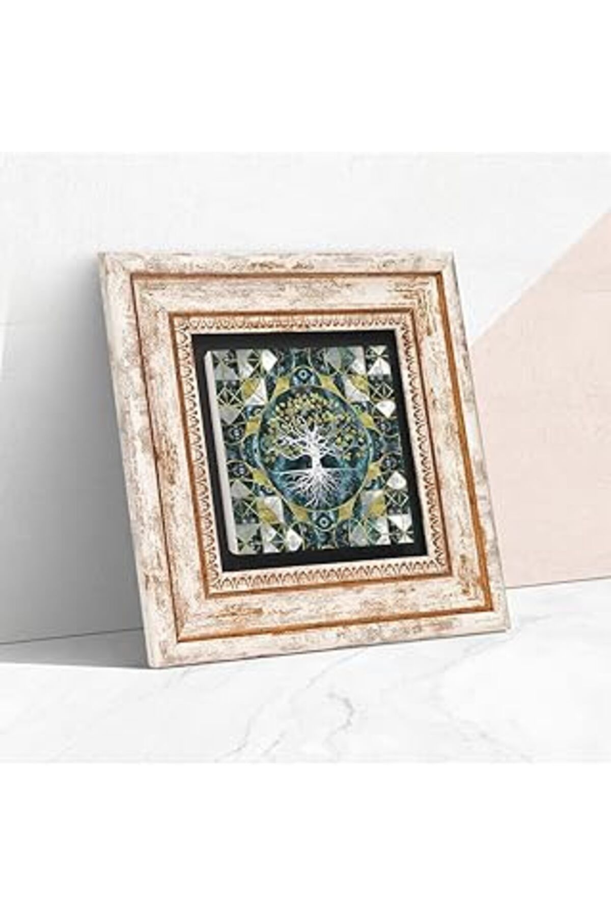 NETWORK ART Pinecone Hayat Ağacı Taş Duvar Tablosu - Çerçeveli Taş Tablo - Dekoratif Duvar Sanatı - Modern Ev V