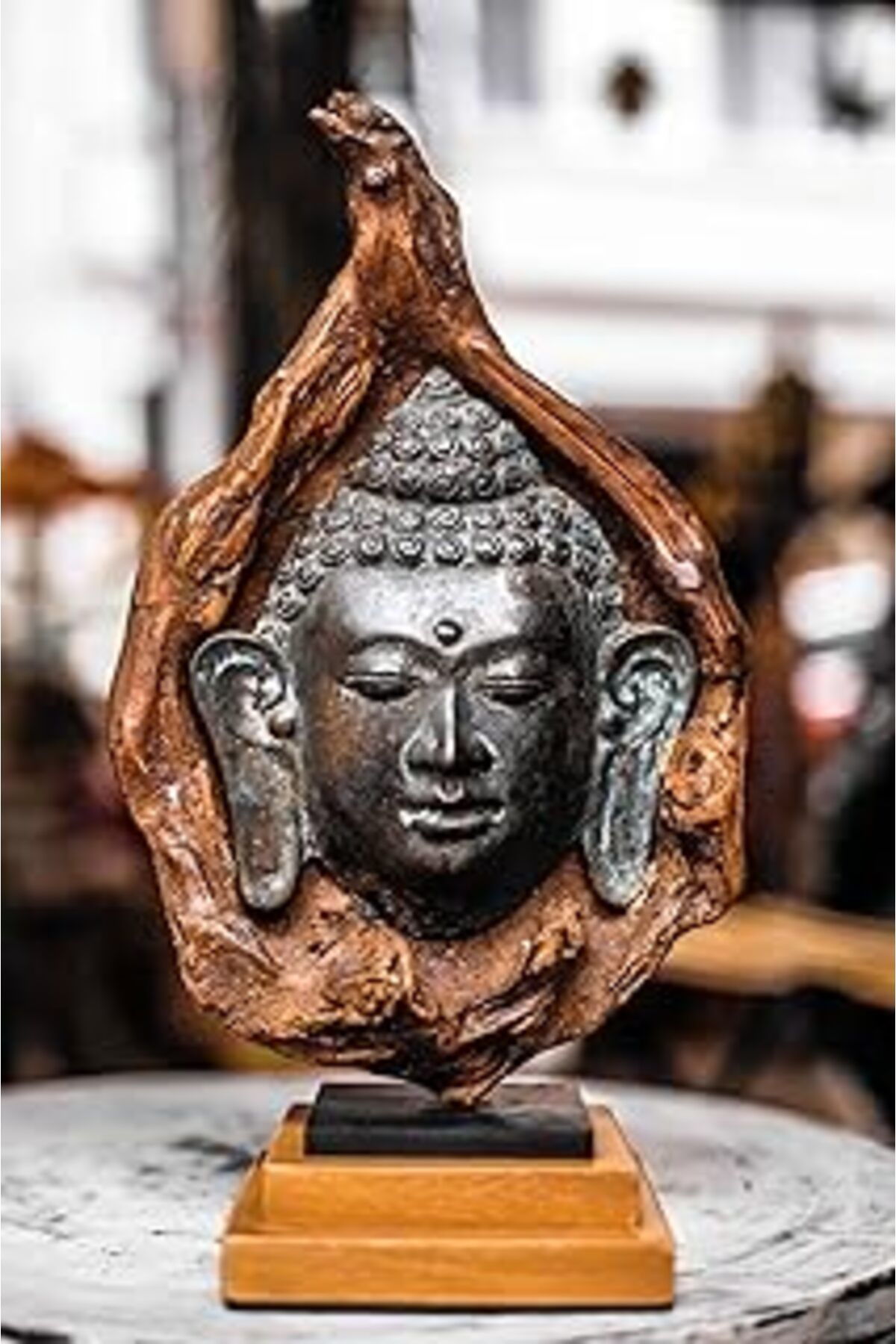 ASİTAN Buddha Bodhi, El Yapımı Ahşap Ve Pirinç Buda Heykeli, Bali El Yapımı Yoga Meditasyon Zen Dekor