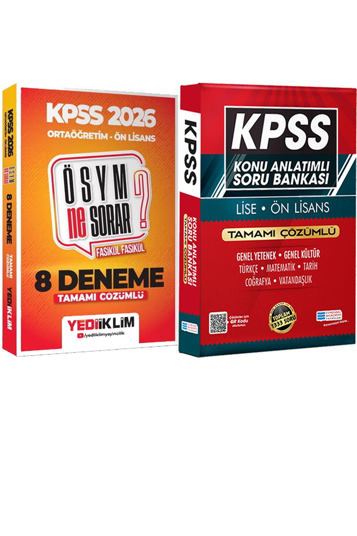 Yediiklim Yayınları 2026 KPSS ÖSYM NE SORAR Ortaöğretim Ön Lisans Fasikül 8 Deneme + Lise Önlisans Konu Ant. Soru