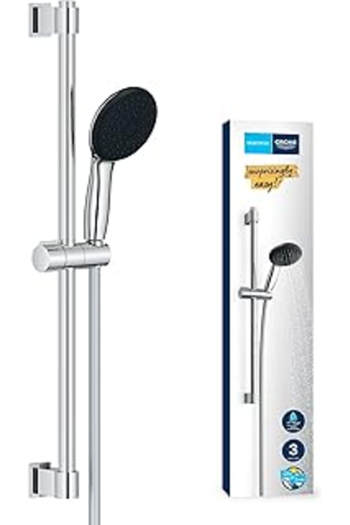Mu Art Ahşap Vitalio Start 110 Sürgülü Duş Seti, 110Mm Yuvarlak 3 Akışlı El Duşu, 600Mm Sürgülü Ray, 1750Mm Duş