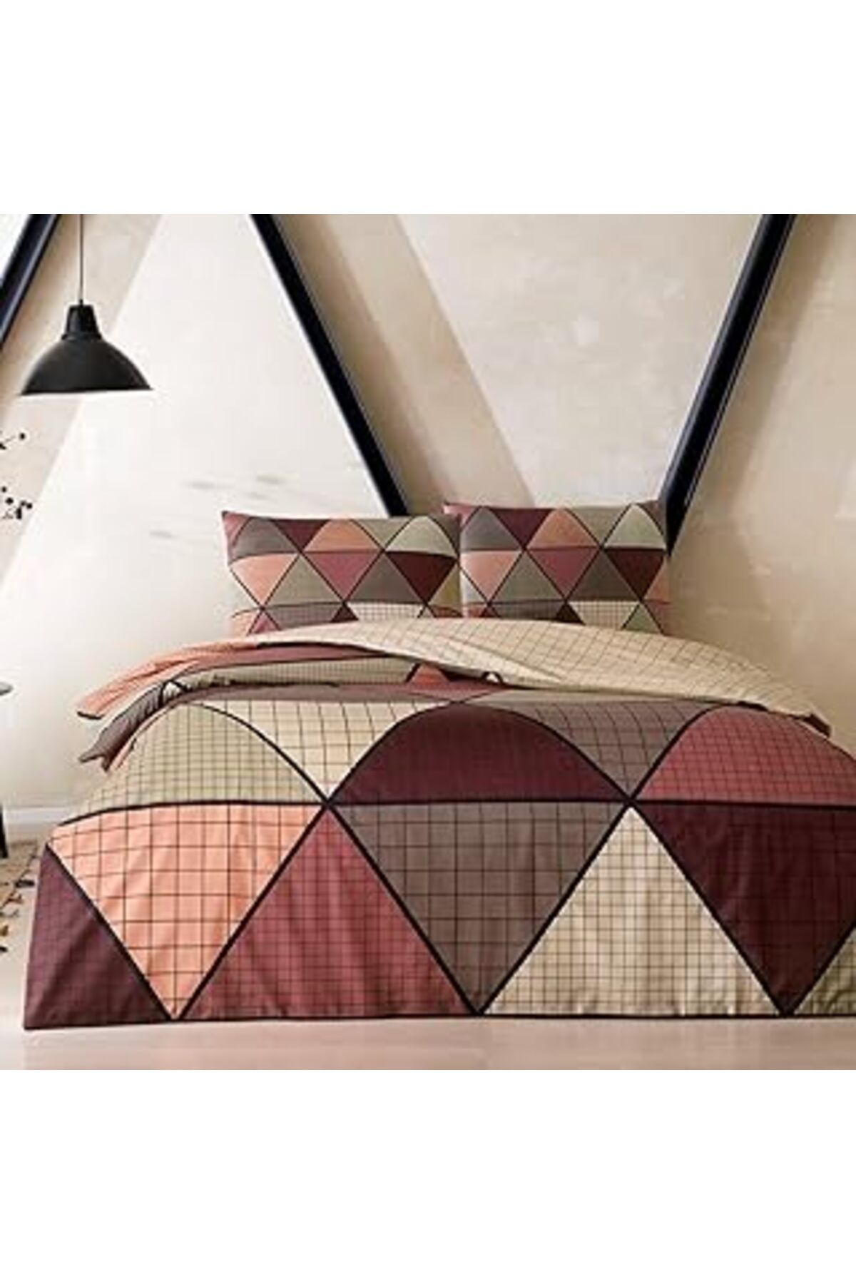 Qedii Ranforce Geometrik Desenli%100 Pamuk Nevresim Takımı, Kahverengi, Tek Kişilik