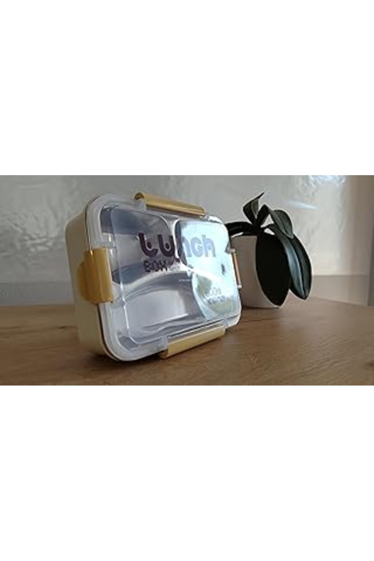 Mu Art Ahşap Hybrid Bento Box 800 Ml - Bpa'Sız Plastik Gövde, Paslanmaz Çelik Bölmeli Çok Amaçlı Yemek Kabı 2349
