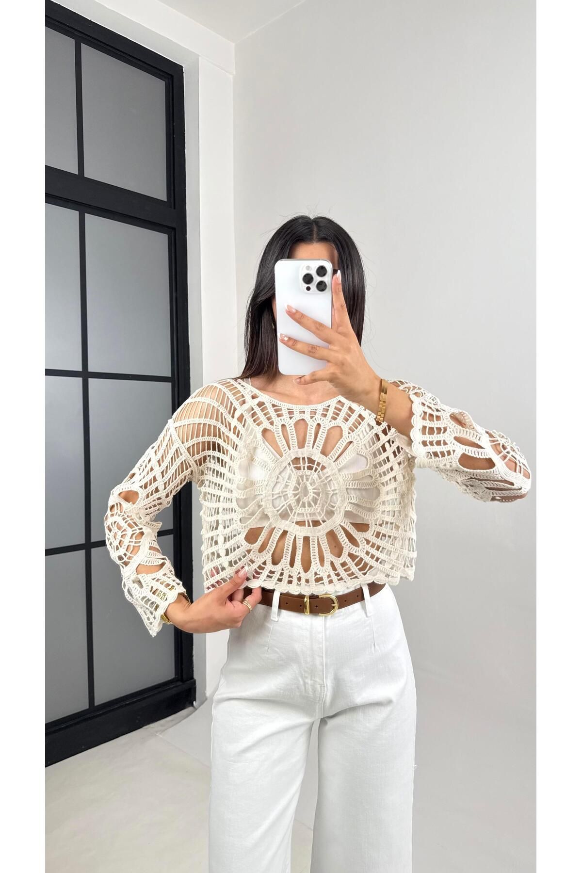 Gaus Taş Örme Ajurlu Triko Bluz Gaus00550