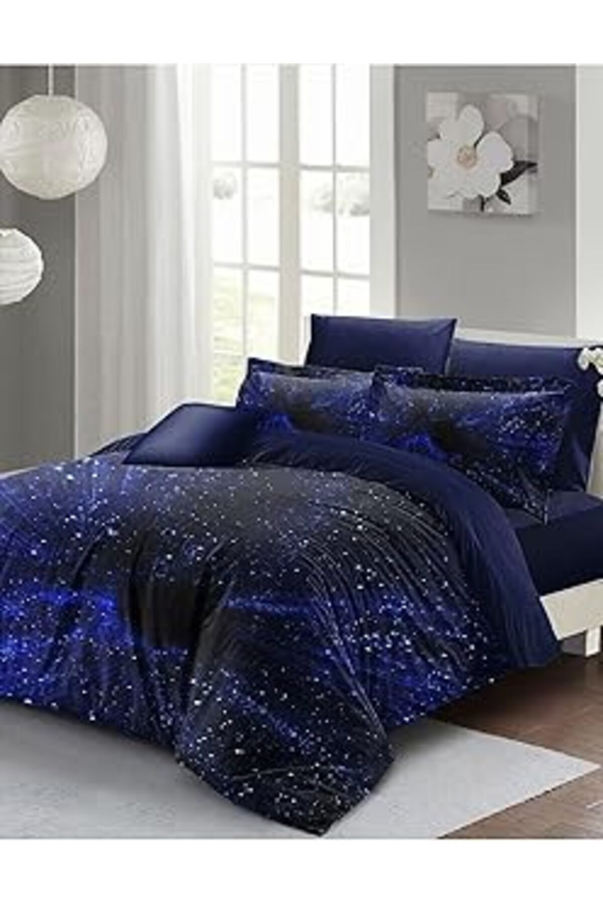 Qedii Monohome Nevresim Takımı%100 Doğal Pamuk Çift Kişilik 3D Digital Blue Night