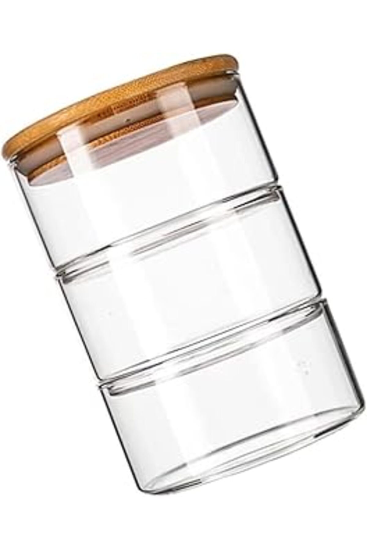 Mu Art Ahşap Renovon Bambu Kapaklı 320 Ml 3 Lü Cam Kavonoz Ve Kase Seti Kavanozlar Hava Geçirmez Kare Borosilika
