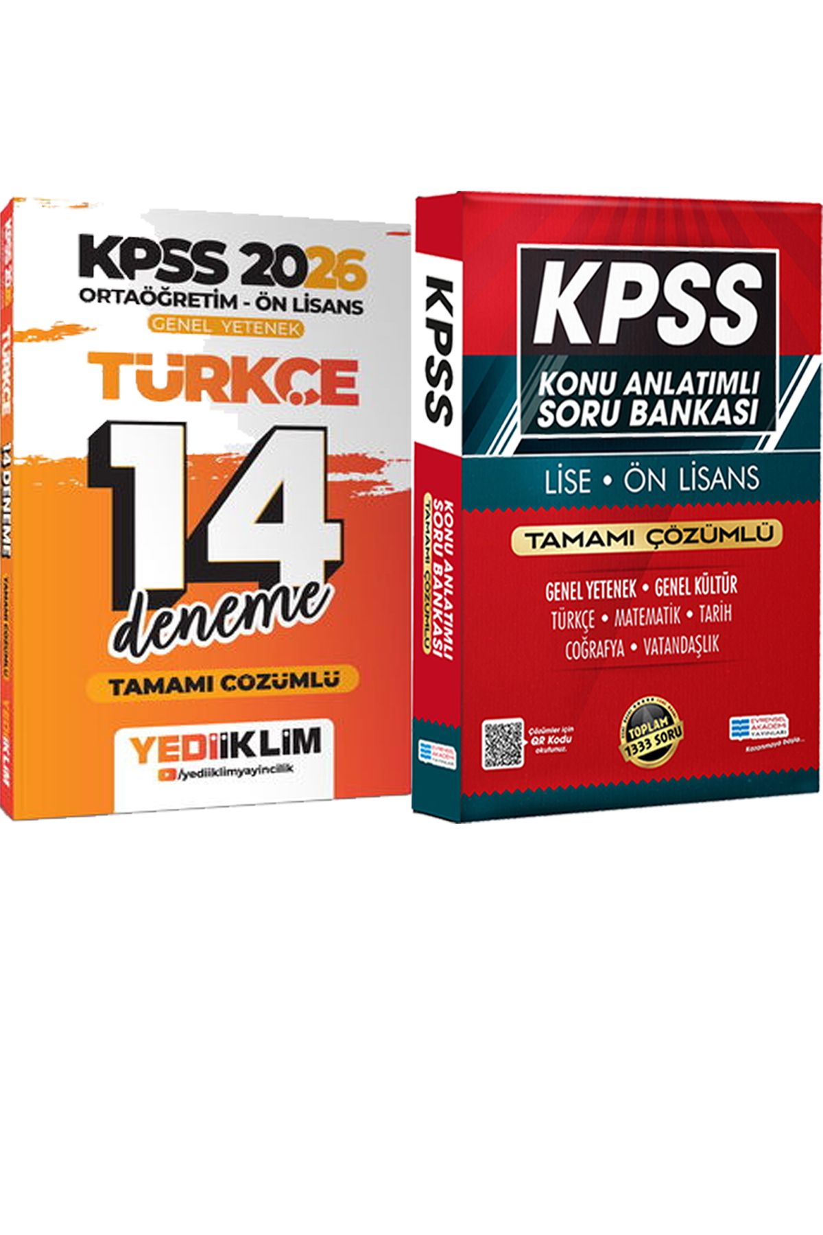 Yediiklim Yayınları 2026 KPSS Ortaöğretim Ön Lisans Türkçe Çözümlü 14 Deneme + Lise Önlisans Konu Ant. Soru