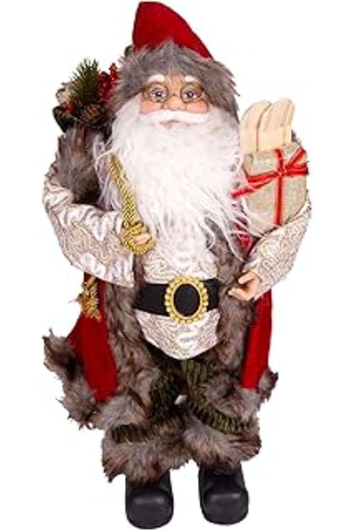 ASİTAN Herdekora Yılbaşı Noel Baba Yeşil Pantolonlu Kayak Takımlı Kırmızı-Yeşil 45 Cm.