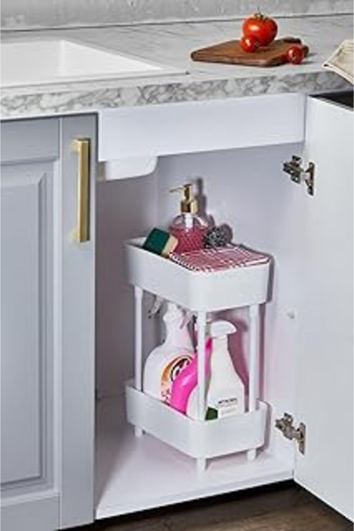 Mu Art Ahşap İki Katlı Raf Çok Amaçlı 2 Katlı Evye Altı Düzenleyici Dolap İçi Tezgah Altı Banyo Mutfak Organizer