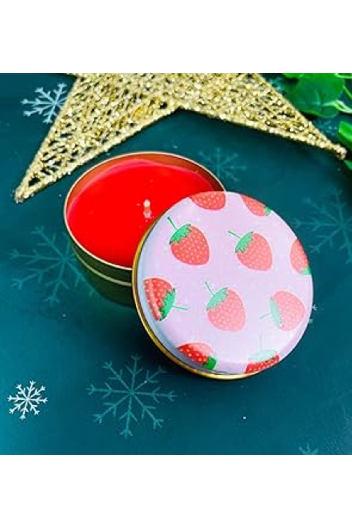 ASİTAN Giftmoda Çilek Tasarımlı Kokulu Teneke Mum (Kırmızı)