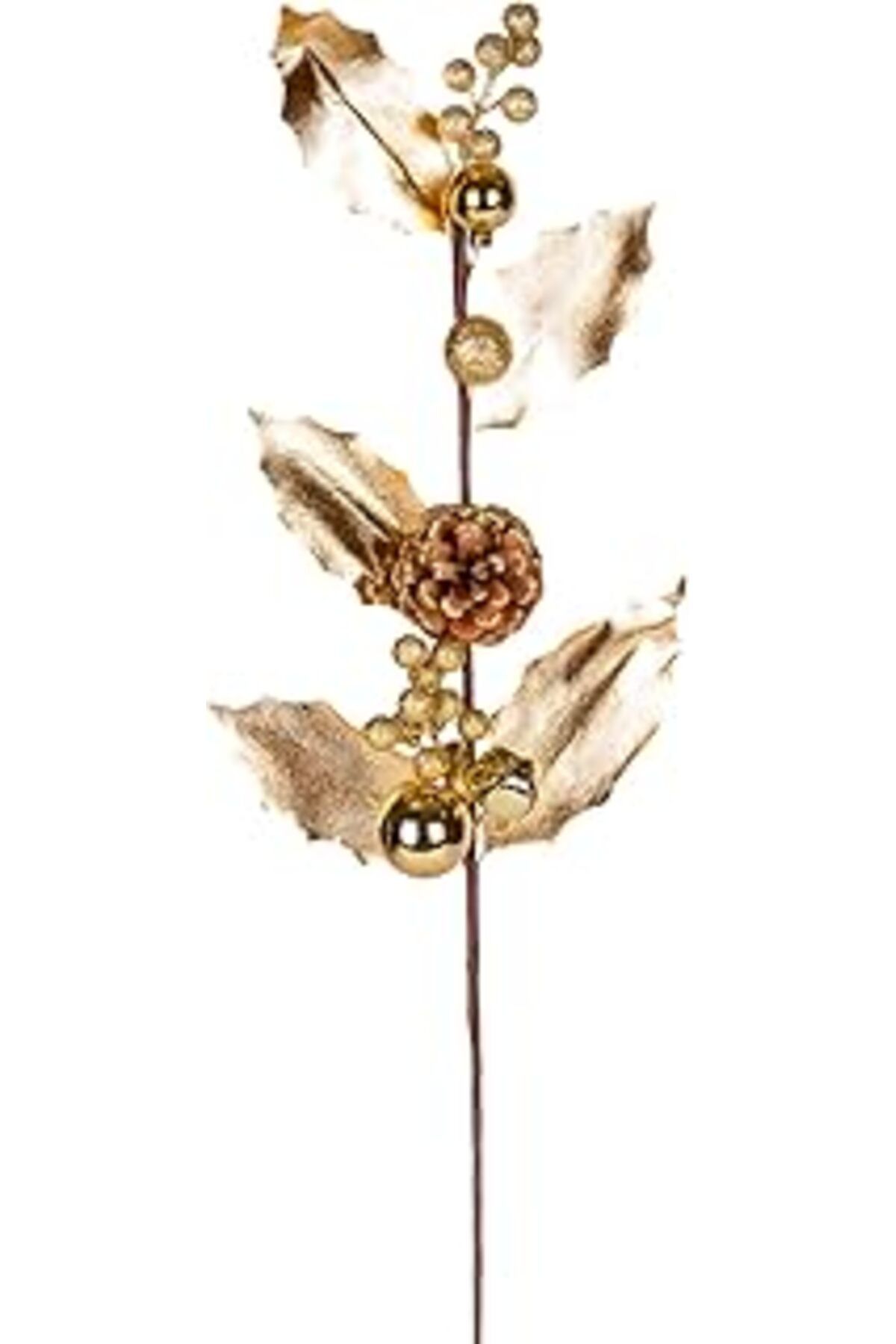 ASİTAN Herdekora Yılbaşı Çiçeği Pike Berry Gold Simli Renkli Kozalaklı Toplu Çanlı Gold 65 Cm.